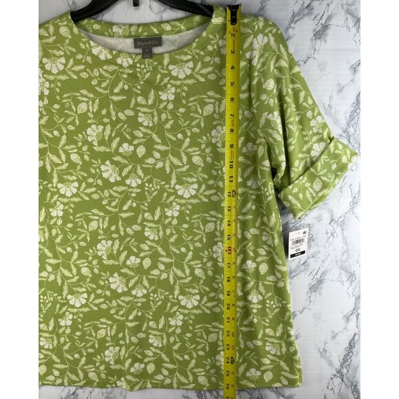 Style & Co. Plus Size OX Essential Elbow Sleeve Tee In Gram Green - Picture 3 of 9